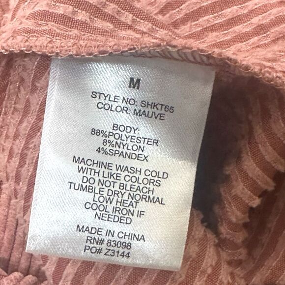 Ci Sono Outerwear Soft Corduroy Button Down Shacket - Mauve - Size Medium - Picture 6 of 6